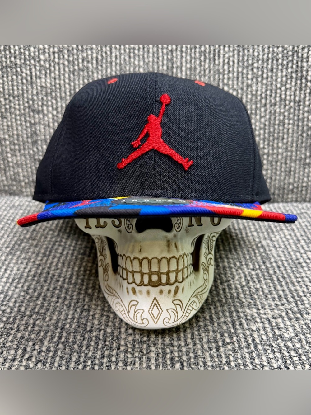 Air Jordan Barcelona Snapback Hat Black Red Multicolor Brim Jumpman Cap OSFA